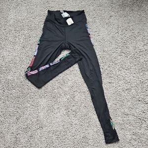 NWT Forever 21 Black Long Leggings Yoga Pants Colorful Side Flags